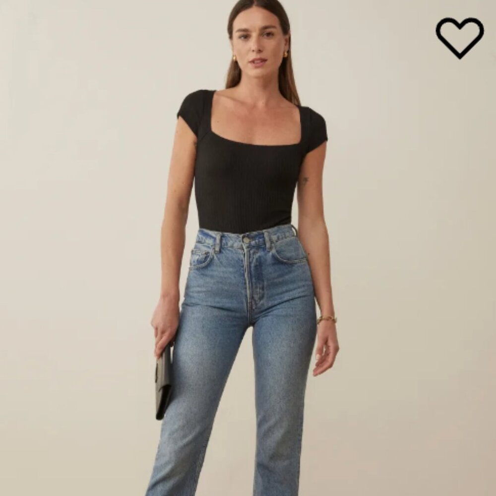Reformation Bardot Ribbed Knit Top - Small